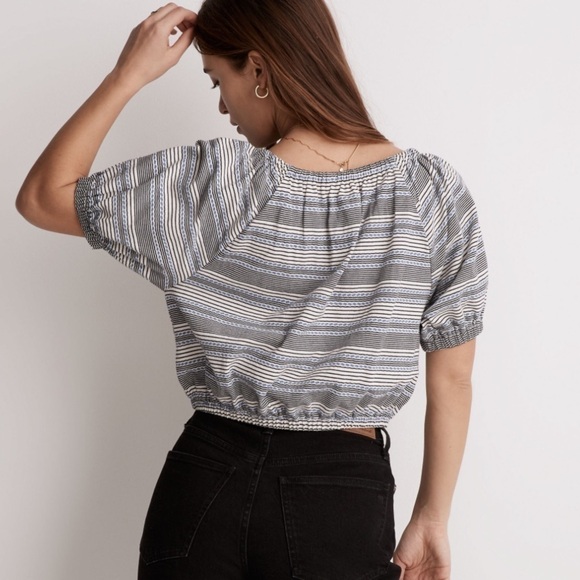 NWT Madewell Jacquard Keyhole Crop Top in Stripe - Picture 2 of 8